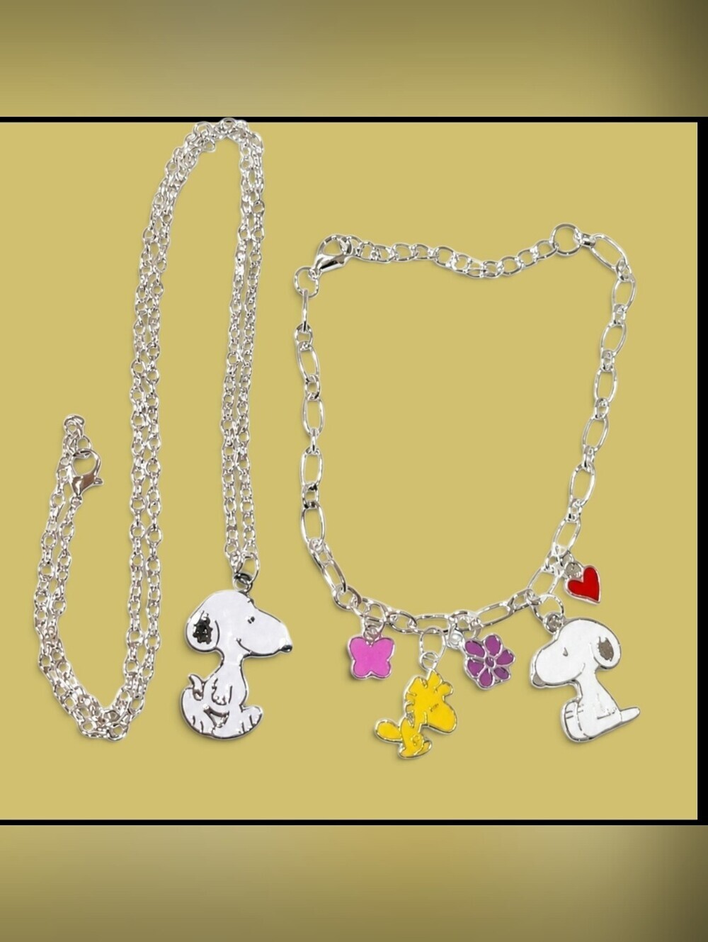 Peanuts -NWT, Snoopy Woodstock Necklace & Bracelet,Adjustable, Stainless, Enamel - Picture 7 of 7